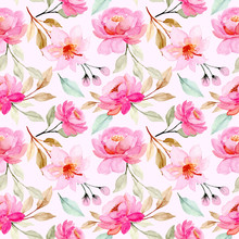 Pink Flower Watercolor Seamless Pattern