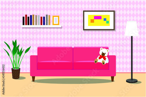 かわいい女の子の部屋とソファのイラスト Stock Vector Adobe Stock
