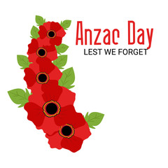 Poster - Vector illustration of a Background for Anzac Day with poppies and text Lest we forget.