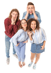 Canvas Print - Friends taking selfie on white background