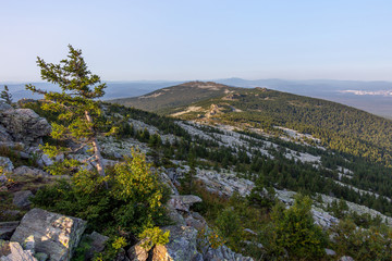 Wall Mural - Urenga mountain range near Zyuratkul national Park. Naked mountain (the second hill), an altitude of 1198 meters. Chelyabinsk region, South Ural, Russia