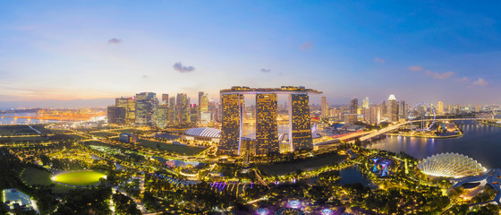 Wall Mural - SINGAPORE - FEBRUARY 2: Aerial drone view of Singapore business district and city, Business and financial district Modern building in the city center of Singapore on February 2, 2020 in Singapore.