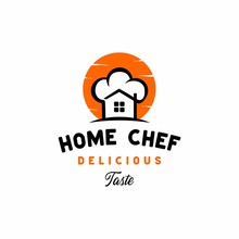 Vintage Retro Home Chef Logo Design Vector From Creative Combination Of A House And A Chef's Hat,  Good Logo For Catering, Restaurant, Home Cooking, Home Industry Etc.