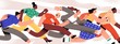 © Good Studio - Group of colorful runners people isolated on white background. Cartoon jogging male and female in motion vector flat illustration. Person runner race lifestyle, competition between man and woman