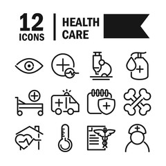 Sticker - medical and health care equipment assistance icon set line style