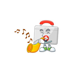 Sticker - A brilliant musician of first aid kit cartoon character playing a trumpet