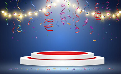 winner background with signs of first, second and third place on a round pedestal. vector winner pod