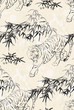 tiger vector japanese chinese nature ink illustration engraved sketch traditional textured seamless pattern