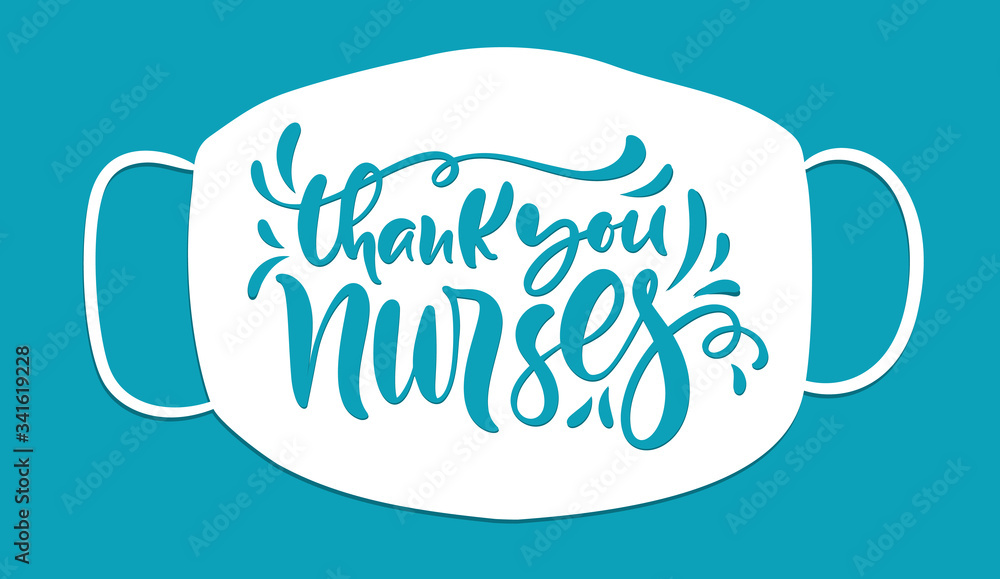 Thank you nurses lettering vector text on white mask background ...