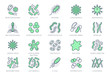 Bacteria, virus, microbe line icons. Vector illustration included icon as microorganism, germ, mold, cell, probiotic outline pictogram for microbiology infographic Green Color, Editable Stroke