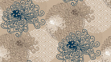 Chrysanthemum Traditional Geometric Kimono Seamless Pattern Vector Sketch Illustration Line Art Japanese Chinese Oriental Design