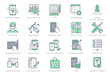 © Phoenix Icons - Application development line icons. Vector illustration included icon as mobile software, app ux prototyping, data analytics pictogram for web startup launch. Green Color, Editable Stroke