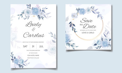  Beautiful wedding invitation card template set with floral frame