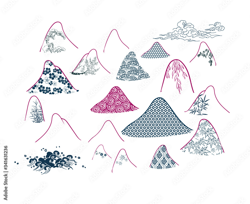 mountains traditional geometric kimono pattern vector sketch ...