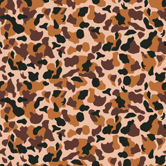 Wall Mural - Seamless Desert camouflage pattern. Khaki texture, vector illustration. Camo print background. Abstract military style backdrop in shades of brown