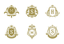 Luxury Vintage Ornament Logo Monogram Crest Templates Design Set Vector Illustration