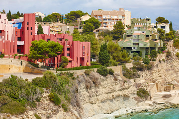 Spanish mediterranean coastline in Alicante, Calpe. Buildings landmarks