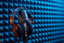 Studio Condenser Microphone With Professional Headphones Acoustic Panel