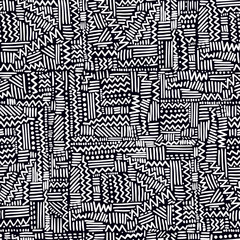 Seamless geometric vector pattern in rythmic ethnic Memphis style, linear background.