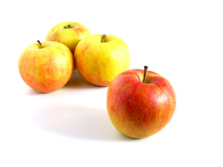 Juicy garden apples on a white background. Healthy fruits.