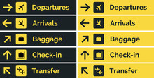 Airport Sign Departure Arrival Travel Icon. Vector Airport Board Airline Sign, Gate Flight Information