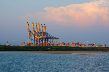 View of large container crane in a boat challenge