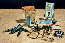 May 9, Victory Day, Order Of The Second World War, Front-line Letters, Glasses, Five Rifle Cartridges, Pocket Watch, Glass With A Piece Of Brown Bread