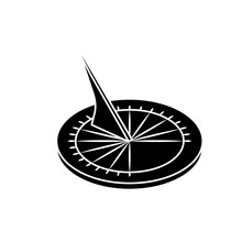 Black Old Sundial Icon. Ancient Clock Vector Silhouette For Web Design Isolated On White Background.
