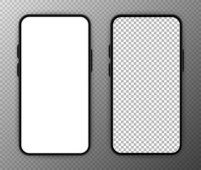 Wall Mural - two realistic smartphone mockup set. mobile phone blank, white, transparent screen design on transpa