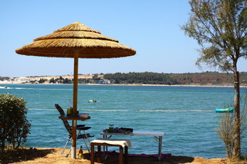 Wall Mural - beach with umbrellas and chairs