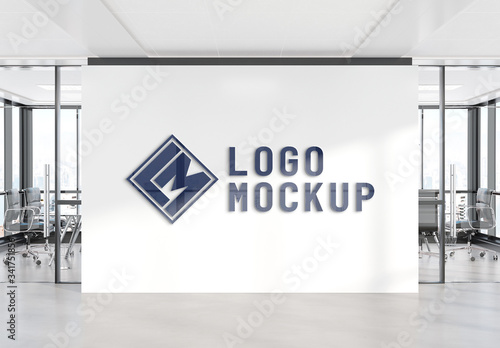 Download Logo On Office Wall Mockup Stock Template Adobe Stock