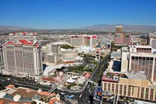 Caesars Palace And The Strip Seen From Eiffel Tower Replica At Paris Hotel And Casino  Las Vegas Nevada  USA