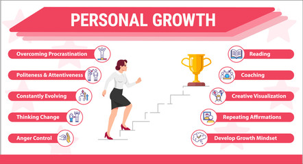 Woman rising on career ladder vector infographic template