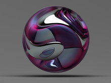 3d Render Of Abstract Art With Surreal 3d Ball Based On Organic Curve Round Wavy Smooth And Soft Bio Forms In Silver Metal Parts With Glass Parts In Purple And Pink Gradient Color On Dark Grey Back