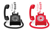COVID-19 And Stationary Phone With Rotary Dial And Raised Handset