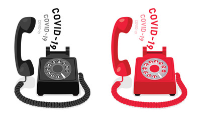 COVID-19 and stationary phone with rotary dial and raised handset