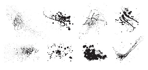 Set of black splatters and stains. Drop and blob of ink. Vector illustration isolated on white background. 