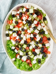 Wall Mural - Greek salad Horiatiki with feta cheese, vegeterian mediterranean food, low calories diet