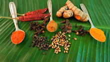 Indian Kerala Masala Spices On Banana Leaf