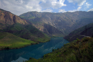 Scenic view of Naryn River near Toktogul Dam, Kyrgyzia