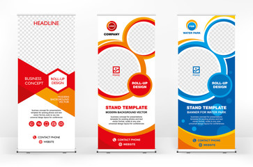 roll-up banner template, a set of modern portable stands roll-up for advertising, banner for present