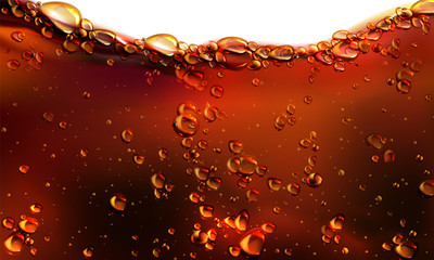 Wall Mural - splash of cola, soda or beer with bubbles. vector realistic illustration of fizzy drink, champagne, 