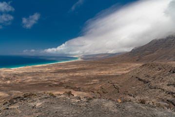  ocean and mountains in the desert of the Canary Island of Fuerteventura