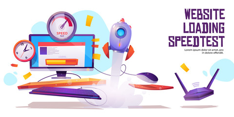 Wall Mural - website loading speed test banner. internet site quick traffic optimization engine plugin testing. c