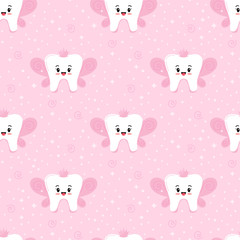 Wall Mural - cute tooth fairy vector seamless pattern.