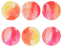 Watercolor Circles, Planets With Stains Multi-colored, Orange, Pink, Red