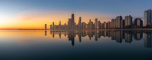 Panoramic Chicago Skyline Cityscape At Night  And  Blue Sky With Cloud, Chicago, United State