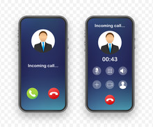 Smartphone With Incoming Call On Display. Incoming Call. Vector Stock Illustration.