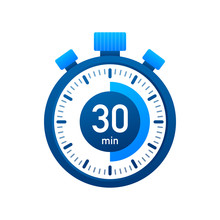 The 30 Minutes, Stopwatch Vector Icon. Stopwatch Icon In Flat Style, Timer On On Color Background. Vector Illustration.
