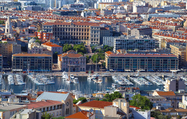 Wall Mural - Aerial view on old port in Marseille, France